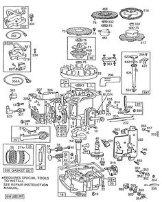 Cyl, Sump, Piston,controls Diagram and Parts List for 192702-0131-XX  Briggs and Stratton Engine